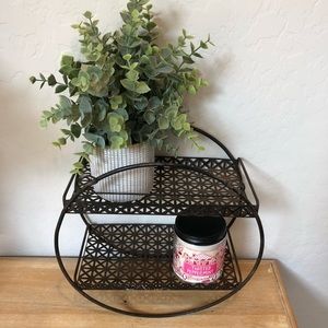 Vintage Midcentury Round Metal Tabletop Storage Shelf